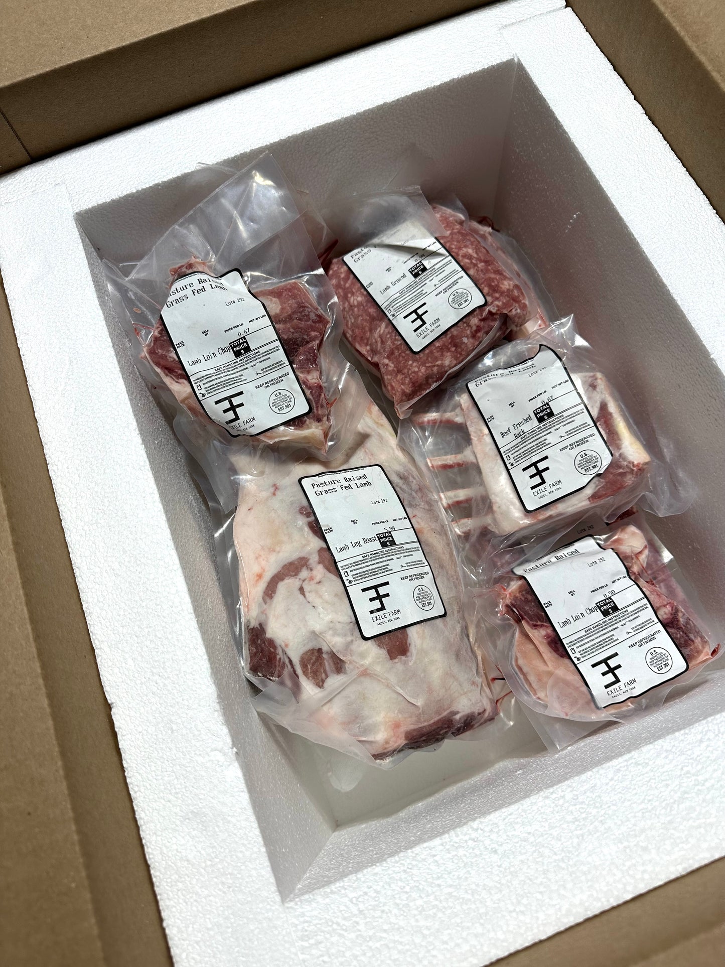 • LEG OF LAMB BOX • 1/4 LAMB • 15 POUNDS • LEG, LOIN CHOPS, SHANKS AND GROUND