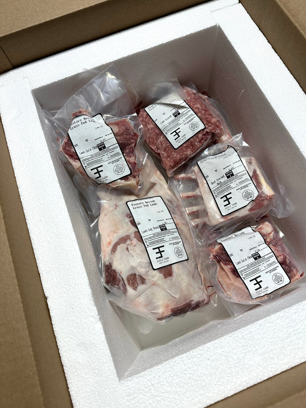 • LEG OF LAMB BOX • 1/4 LAMB • 15 POUNDS • LEG, LOIN CHOPS, SHANKS AND GROUND